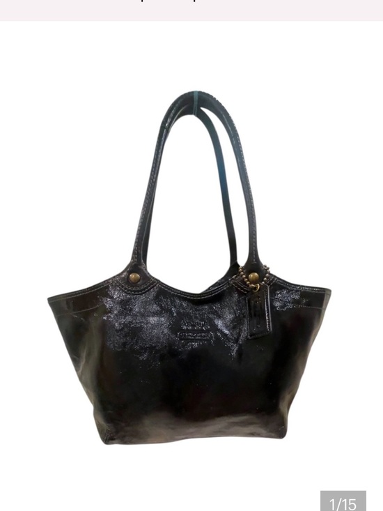 Coach Handbags - COACH Bleecker Crinkled Patent Calfskin Leather Bag in Black